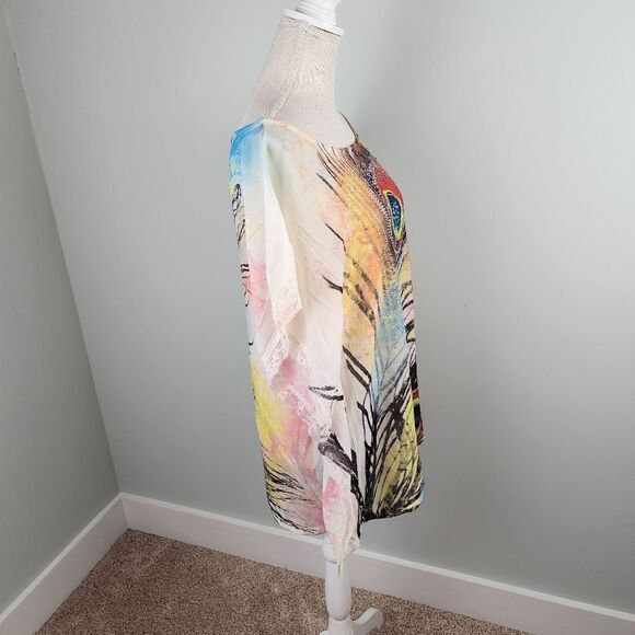 Trac Women's Peacock Design Beaded Detail Tunic Top Size XL - Picture 4 of 6